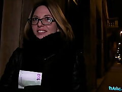 Public Agent French Stunner in Glasses Fucked on a Public Stairwell