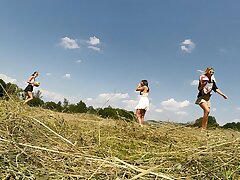 No Panties No Bra Dolls Play Outdoors in the Wild to flash Boobs and Labia on a Summer Day