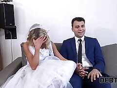 DEBT4k. Debt collector bangs the bride in a milky dress and stockings