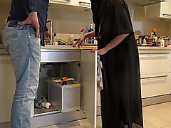 British Plumber Tears up Muslim Milf In Her Kitchen