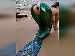 A stranger porked a mermaid hard on the beach and demolished her tender asshole widely opened with hard anal invasion outdoors - porn AI generated