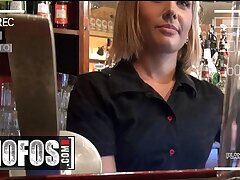 MOFOS - Kinky Light-haired Barmaid Rihanna Samuel Gargles A Customer's Cock Behind The Club