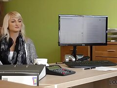 LOAN4K. Adorable youthfull lady gives a head and opens up gams in loan office