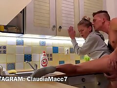 pounding in the kitchen and creampie