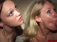 Lusty honies fucked hard at a party before facial pop-shot