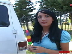 Ebony haired teenage with tiny jugs pick up for fucky-fucky in the van