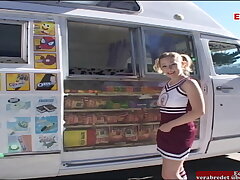 Platinum-blonde teenager banged in a car until the popshot in her face