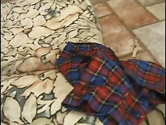 Blond gets all crevasses packed on her kitchen floor