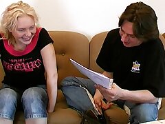 Bashful blonde teen is about to get fucked at her very first audition