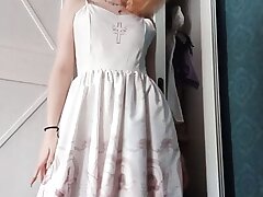 Gentle homemade getting off in a milky sundress and a spunky stormy climax
