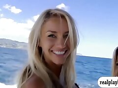 Badass babes swam in shark box and snowboarding while naked