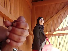 young boy shocks this muslim lady who was waiting for her bus with his yam-sized cock, OMG !!! someone astonished them; he might have problems and escape ...