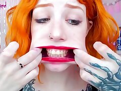 Ginger slut huge cock throat wreck uglyface ASMR deep throat red lip liner