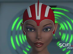 Sci-Fi lust. 3d space ladyboy plays with a horny woman