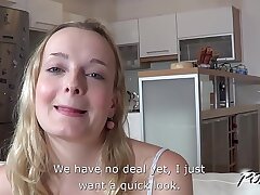 Povbitch Blonde slut came for yummy creampie and go