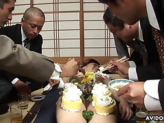 Yui Hatano looks pleased with so many dicks around her