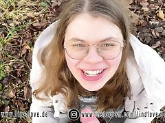 German Teen 18yo first Deep throat OUTDOOR