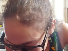 Still more cute nerd gal giving head