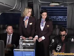 Assfucked CFNM stewardess joins mile high pub