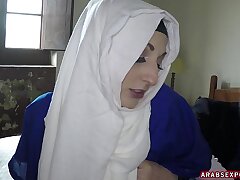 Pretty arab girl sucks him off for money