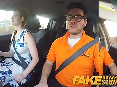 Faux Driving School pinkish puffies big tits ginger-haired kinky girl gets a facial cumshot