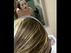 Cute girl gets arched over public douche sink