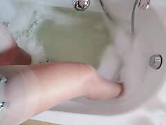the marionette slut of black cocks, takes a tub in stockings2