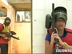 CULIONEROS - Uber-sexy Latina with hefty rump and boobs playing paintball