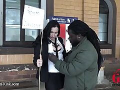 Refugee Welcome - OMG! Refugee destroys the do-gooder's cunt with a large ebony manhood