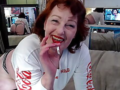 897 Dawnskye1962 smoking a ciggie and attempting to cause your jizz-shotgun to throb downright dressed